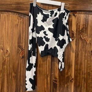 hashttag cow print one shoulder bodysuit